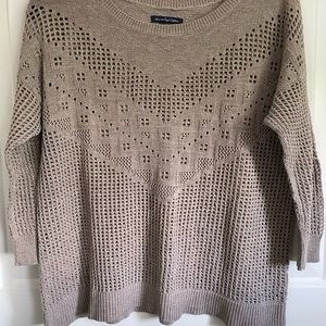 AMERICAN EAGLE Women's Brown Tan Cable Knit Pullover Sweater Large 3/4 Sleeve